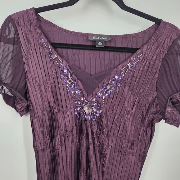 VTG S.L.Fashion M Purple Dark V Neck Witchy Gothcore Shark bite Asymmetrical Hem - Picture 2 of 10